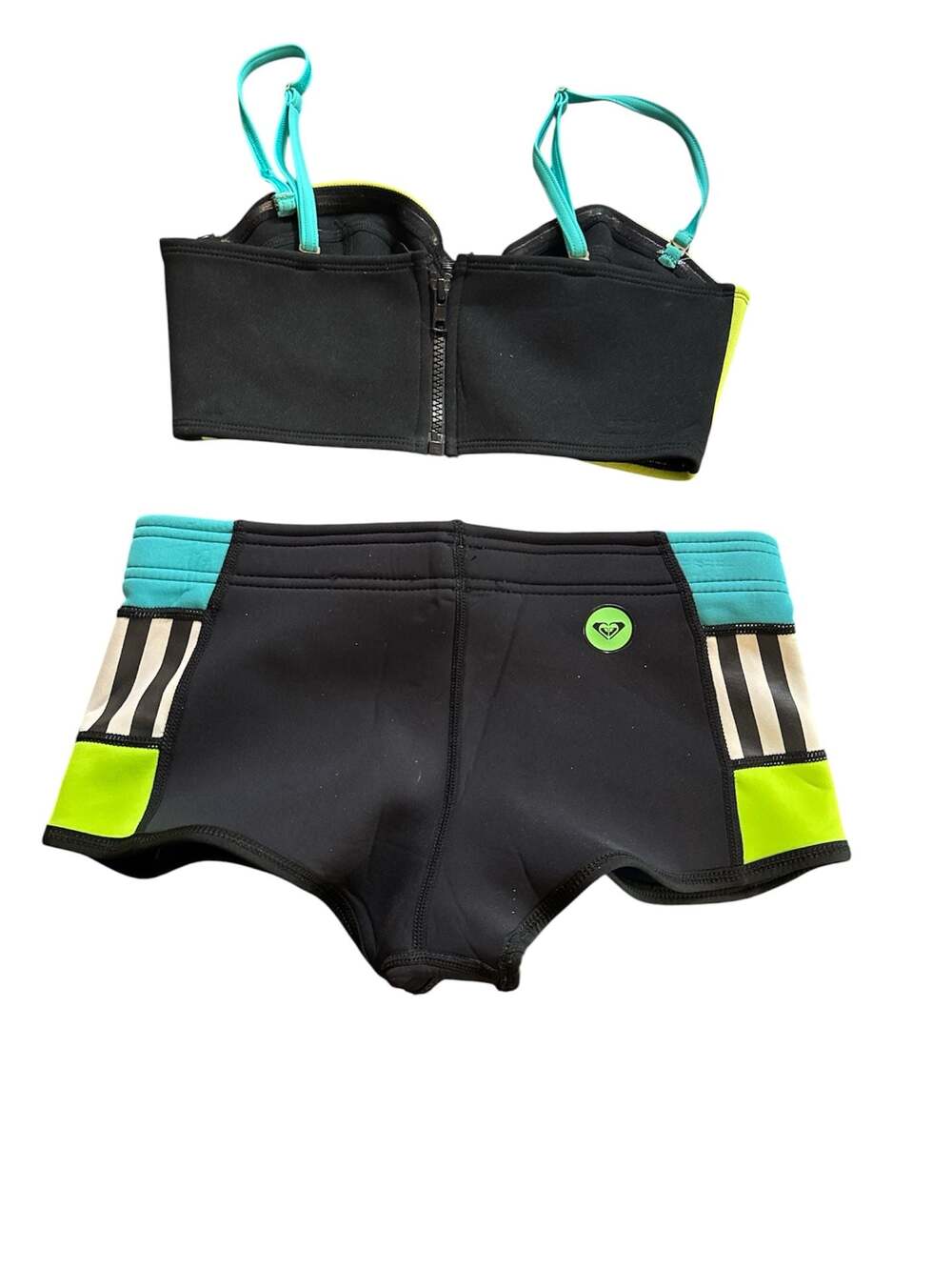 Roxy Vintage 2014 Neoprene Neon Tide Bustia Top and Boy Short Swim 4 - Picture 2 of 5